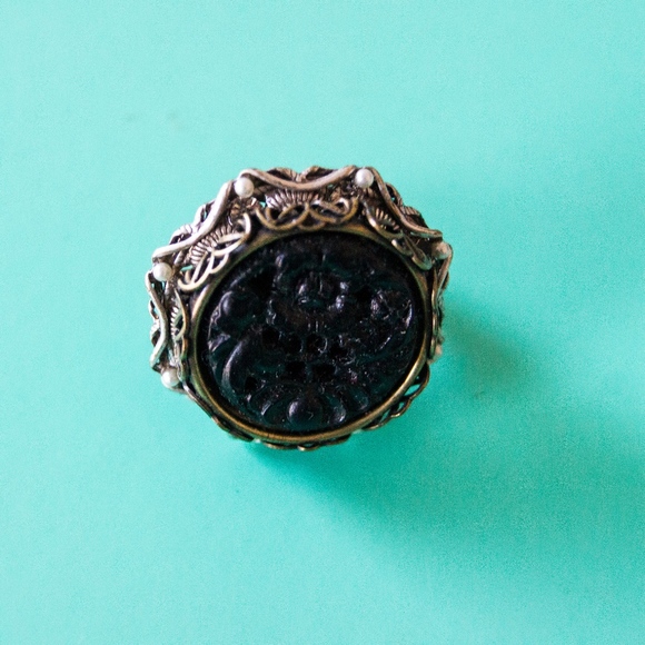Ollipop Jewelry - Ollipop Silver & Black Scrollwork Adjustable Ring
